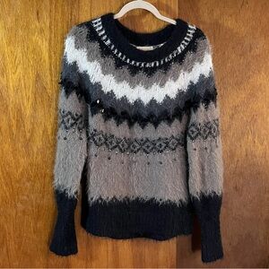 SLEEPING ON SNOW Gray & Black Fuzzy Sweater Sz XS
